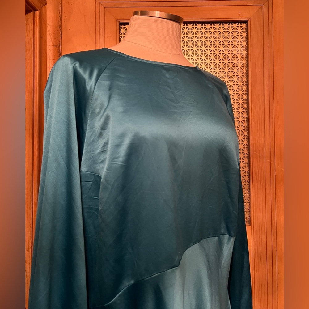 ASOS turquoise satin long sleeve dress 14 - Picture 6 of 14